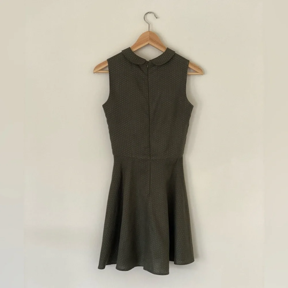 Darling Olive Green Wool Gabardine Sleeveless Peter Pan Collar Mini Dress XS - Picture 3 of 4